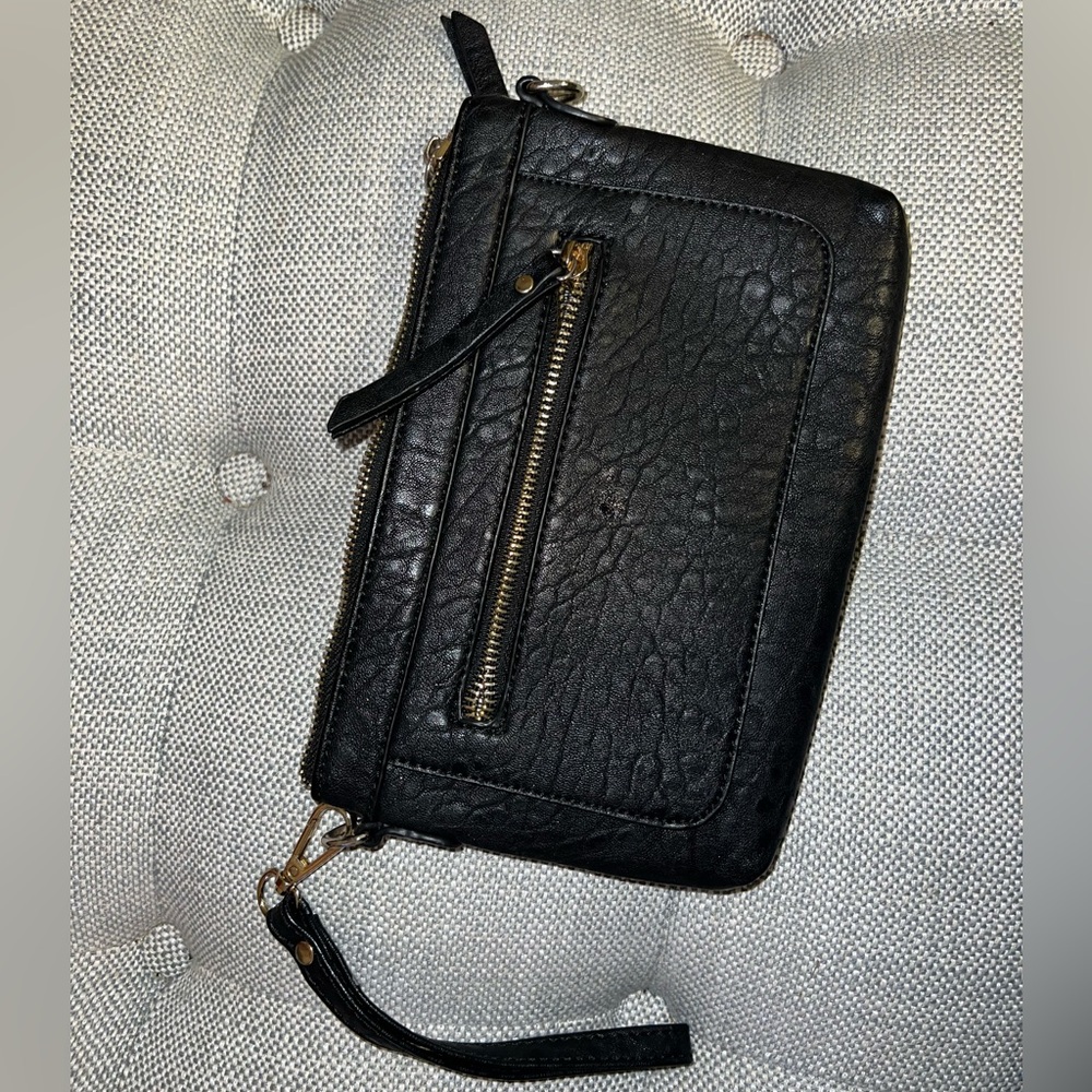 Clutch Black Soft Pebbled Faux Leather Wristlet Purse Bag